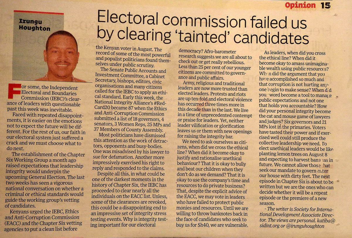 irunguhoughton's tweet photo. My @StandardKenya #StandardSettingKE oped needs to be read alongside @dailynation @menyawalter article #Redcard20 https://t.co/b77aQ8r0GA https://t.co/gDOhZzN0MC