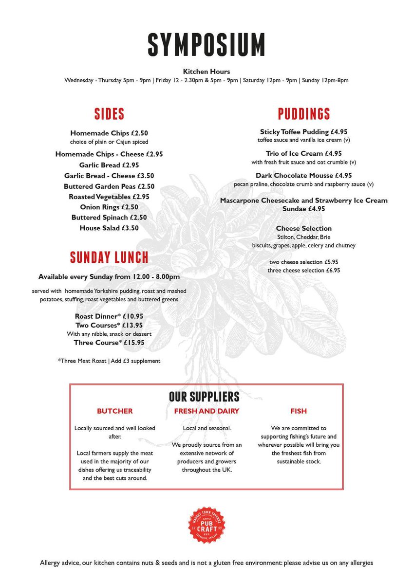 symposiumidle's tweet photo. Our new menu has been a success this week. Available until 8pm today, choose from the tasty new dishes or a hearty Sunday roast #SundayLunch https://t.co/v74tOKv6Ww