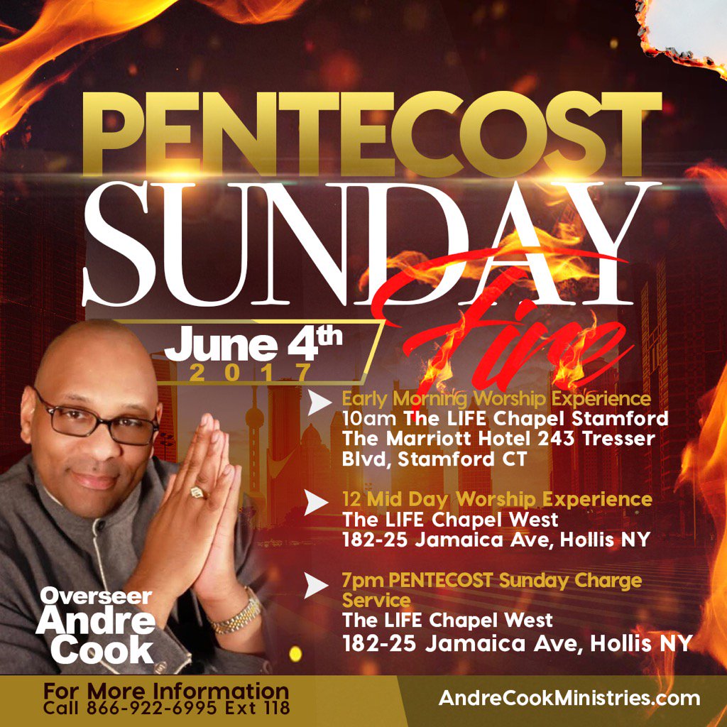 RevAndreCook's tweet photo. Let's Celebrate Together... 10am Stamford, Ct. NOON and 7pm Hollis Queens, NY #PentecostFIRE https://t.co/L66IeyUBOp