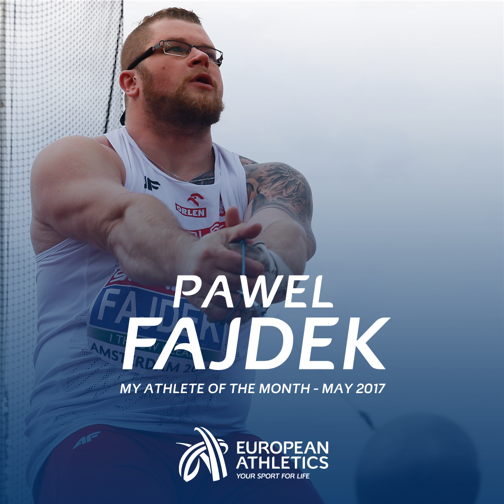 EuroAthletics's tweet photo. RT to vote for Pawel Fajdek as your #athleteofthemonth!

Fajdek extended his world-leading mark in the hammer out to 82.31m in Halle. https://t.co/mM9ZouSYeT