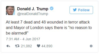 NBCNews's tweet photo. President Trump lashes out at London mayor on Twitter after #LondonAttacks https://t.co/oR1giwBLTj https://t.co/AekqSLZPa6