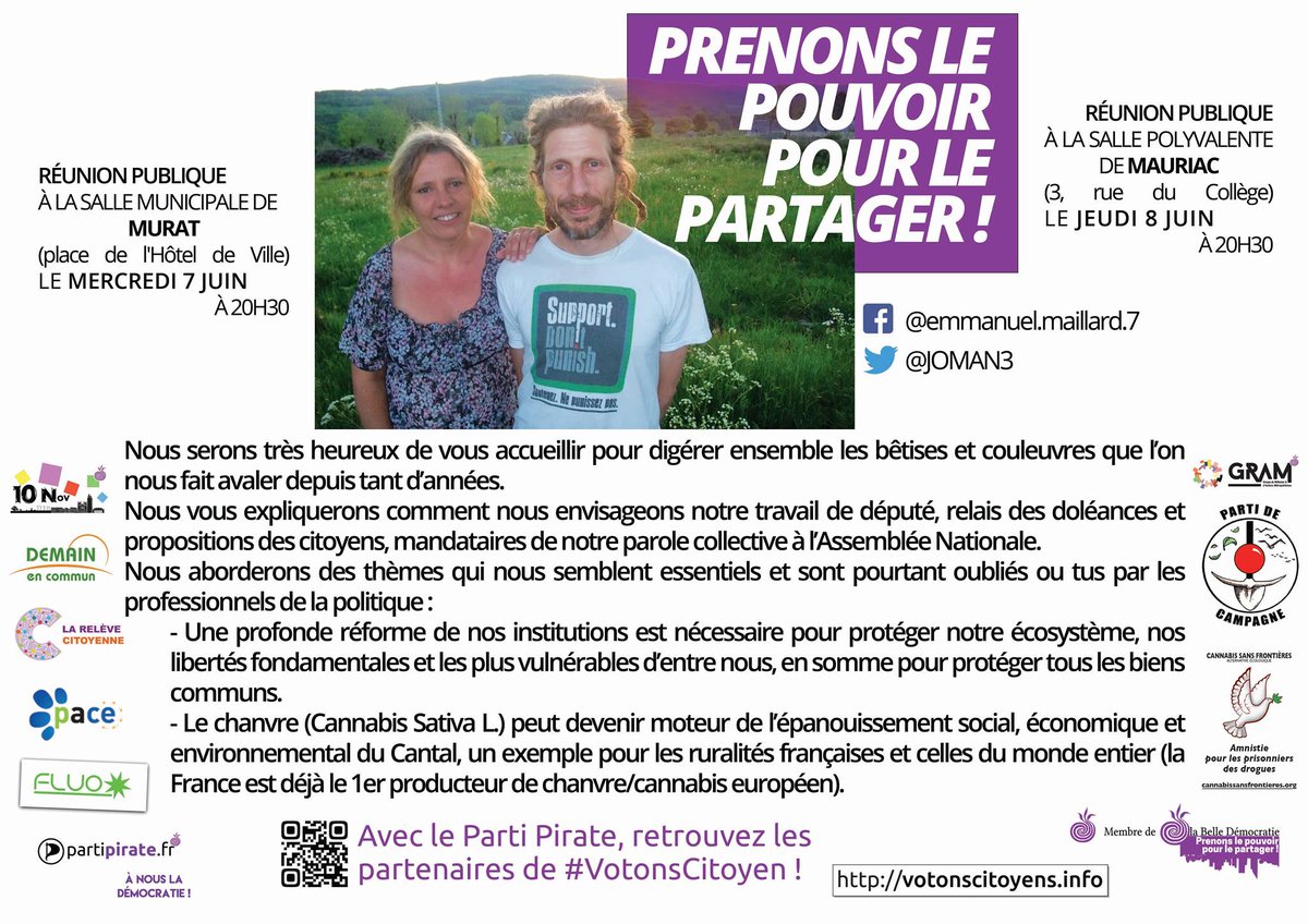 JOMAN3's tweet photo. L'affichette pour nos 2 réunions publiques à #Murat et #Mauriac, collage intensif in progress! #CIRCO1502 #LEG2017 #législatives2017 #Cantal https://t.co/yOtYj6kCxu