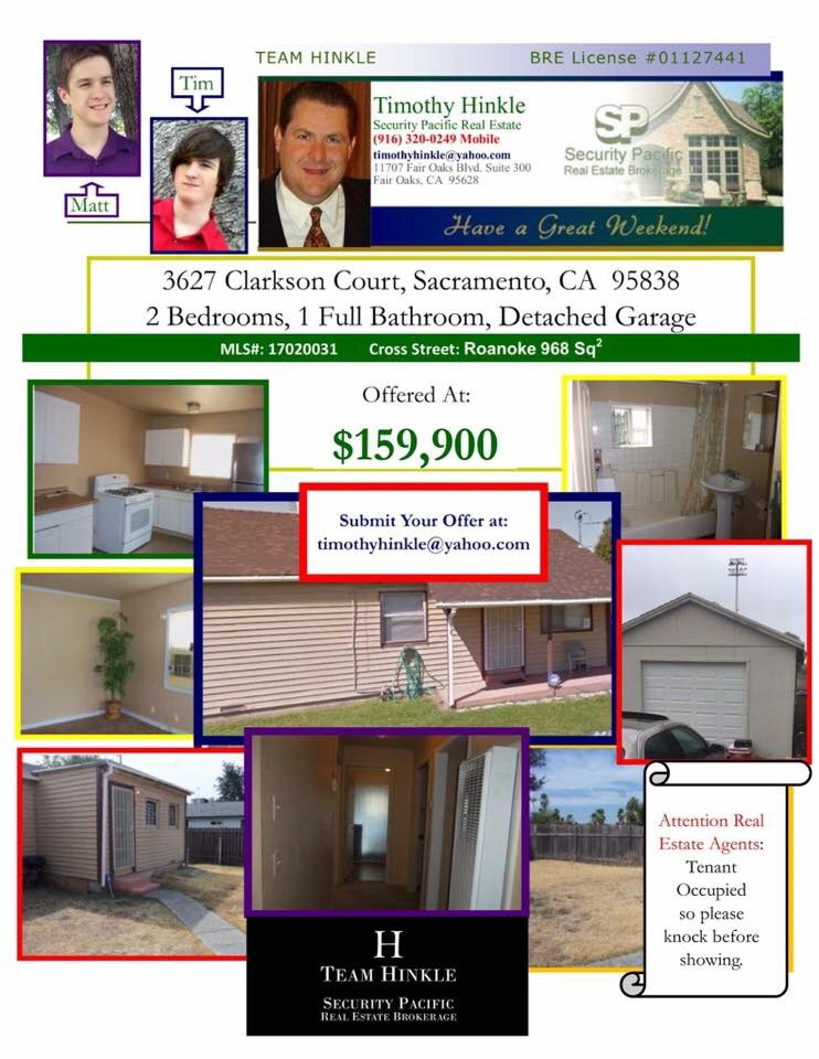 Teamhinkle's tweet photo. 3627 Clarkson Court, Sacramento, CA 95838. 2 Bedrooms, 1 Full Bathroom, Detached Garage. Come check this beautiful home out! 916-320-0249 https://t.co/M0X2TEhsx2