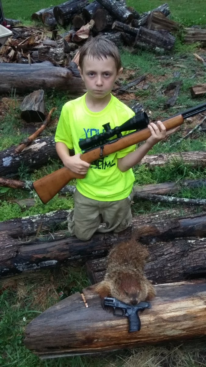 MoonshinerMo's tweet photo. Smoked his 1st whistle pig the other. #gardengetterdown 1st shot 22 long rifle, finish shot his walther p22 #naturalbornhunter https://t.co/dgJylpyifH