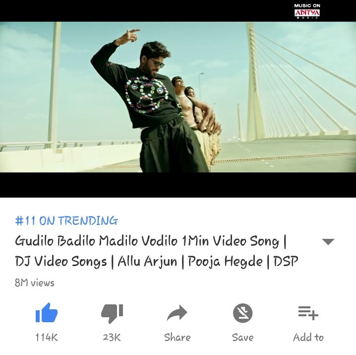 AlluArjunHCF's tweet photo. #DJSecondSingle #GudiloBadilo 1Min Video Song crossed 8 Million Views with 114k likes . #duvvadajagannadham https://t.co/QX9oAuIxVo