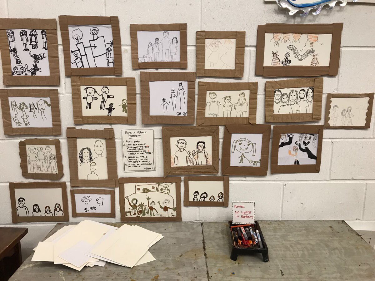 HmadeParade's tweet photo. More lovely things made in or workshops today-our wall of family portraits is coming along nicely #HebdenParade https://t.co/eLcYswJc0R