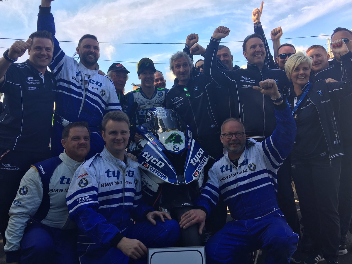 CheshireMYamaha's tweet photo. Congratulations to the whole @TycoBMW team on an awesome win - and well done to @tweethutchy on his 15th TT podium! https://t.co/1dC2KITLGW