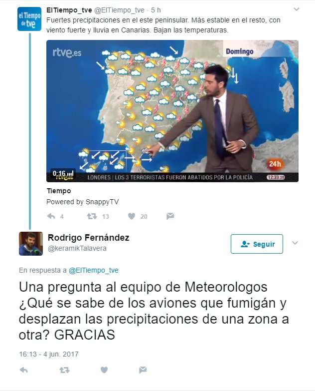 Una pregunta al equipo de Meteorologos ¿Qué se sabe de los aviones que fumigán y desplazan las precipitaciones de una zona a otra? GRACIAS