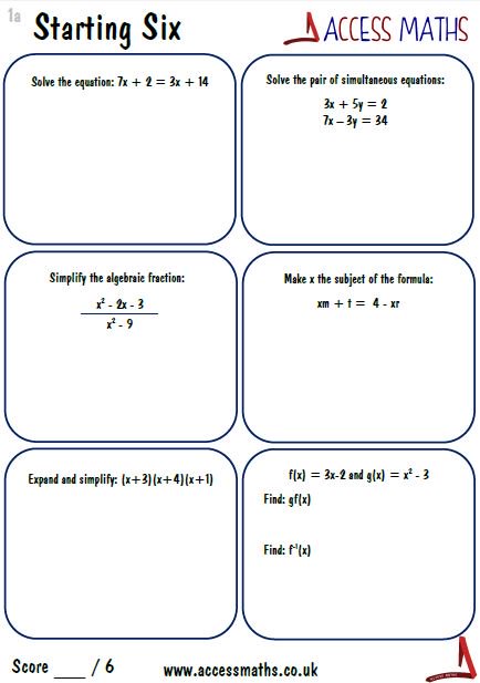AccessMaths's tweet image. **NEW** Just uploaded 6 weeks of Higher 9-1 Starters! 5 per week for the last term! Made for my top set 9's! Enjoy 😃 accessmaths.co.uk/9-1-starters.h…