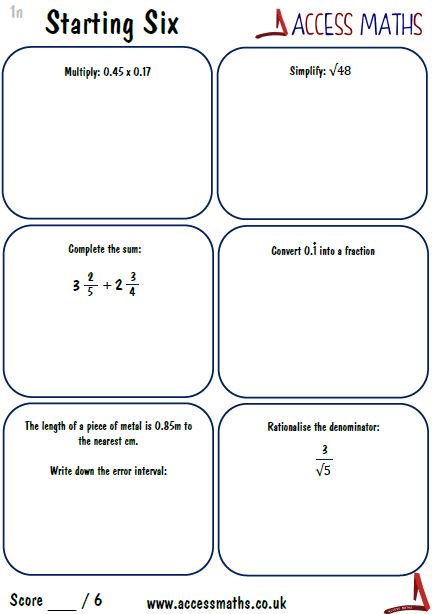 AccessMaths's tweet image. **NEW** Just uploaded 6 weeks of Higher 9-1 Starters! 5 per week for the last term! Made for my top set 9's! Enjoy 😃 accessmaths.co.uk/9-1-starters.h…