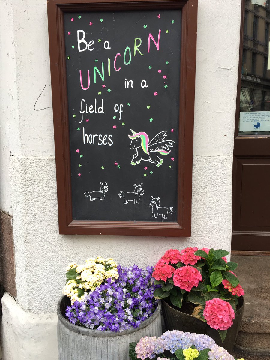 SusanneOslo's tweet photo. Sunday wisdom:-)Fear to be different (and think new, different thoughts for the new world) "Be a unicorn in a field of horses" mylocalcoffee https://t.co/81c7GKXTGu