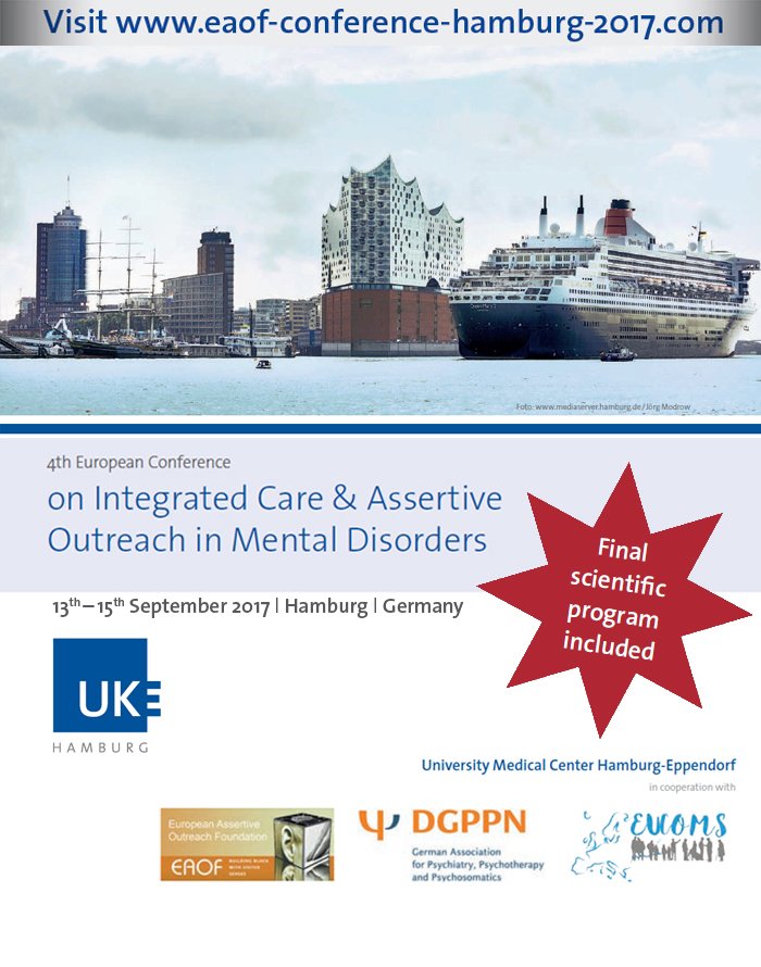 eaoffoundation's tweet photo. 4th European Conference on Integrated Care &amp; Assertive Outreach in Mental Disorders, Hamburg, Germany - September 13-15, 2017 https://t.co/XVIzD44W0j