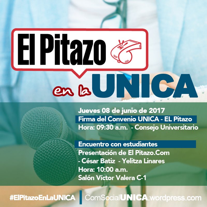 UNICAeduve's tweet photo. ¡Se viene #ElPitazoEnLaUNICA! Apúntate a este encuentro con periodistas de @elpitazotv | Te invita @ComSocialUNICA | 08/6 10:00 a.m. | C1 https://t.co/riB7gL3Pcx