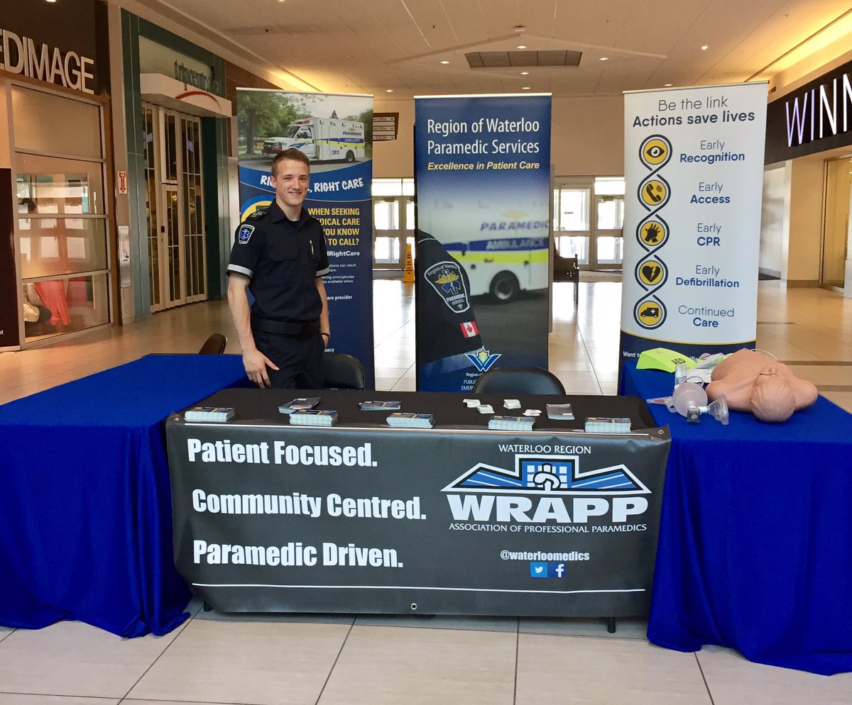waterloomedics's tweet photo. We're here! Conestoga Mall. Ready & willing to answer all things 'paramedicine' π #psweek2017 #alwaysinservice #ROWParamedics#waterloomedics https://t.co/o6mEeIObv1
