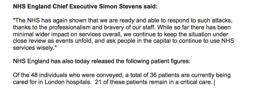 Statement from <a href="/NHSEngland/">NHS England</a> Chief Executive Simon Stevens on NHS after #LondonAttacks