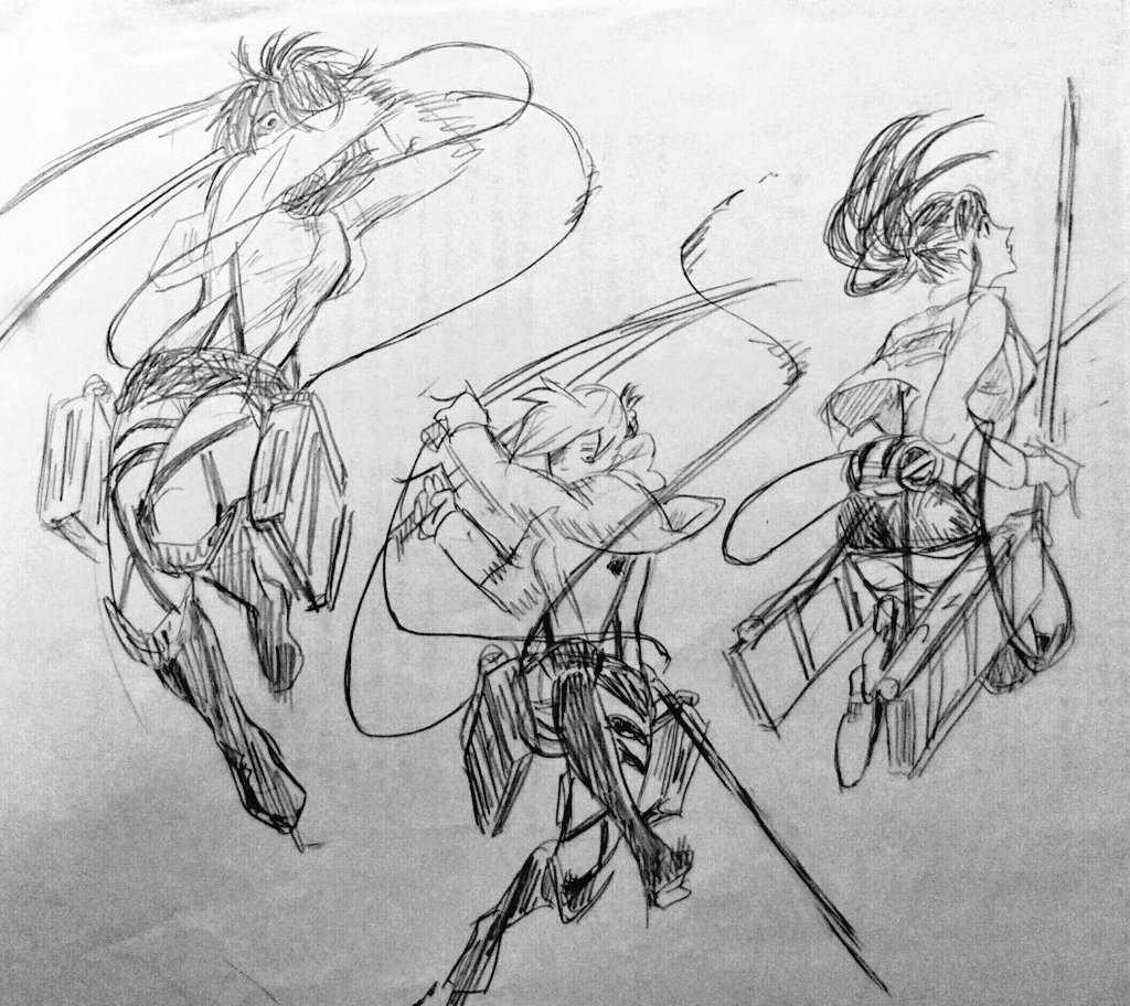 プリント整理してたら出てきた🙌
立体起動は女の子で描きたくなる

最後のサシャがなんかお気に入り⭐ 