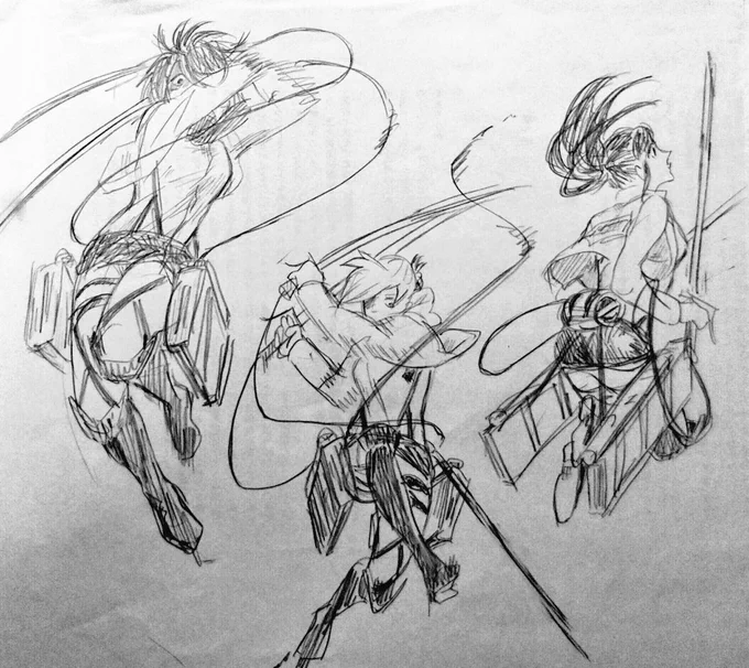 プリント整理してたら出てきた🙌
立体起動は女の子で描きたくなる

最後のサシャがなんかお気に入り⭐ 