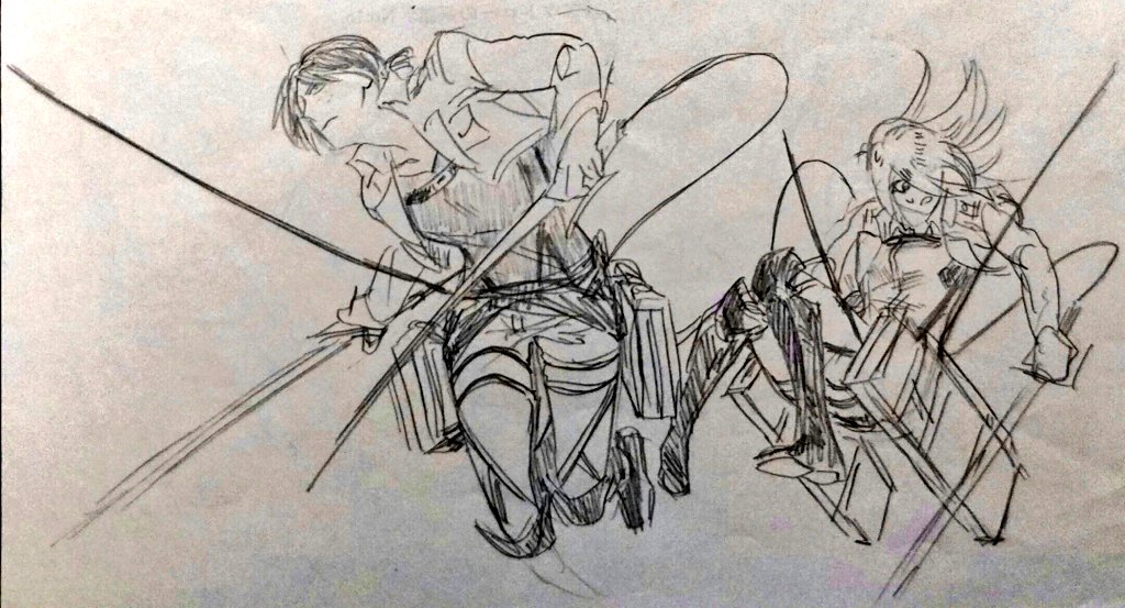 プリント整理してたら出てきた🙌
立体起動は女の子で描きたくなる

最後のサシャがなんかお気に入り⭐ 