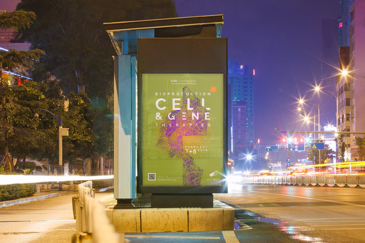 buzz4bio's tweet photo. L'affiche de #Bioproduction vol7 #Cell and #Gene #Therapies de Charleroi Brussels South Belgique déjà sur les abribus ;-) Merci à @css117 ! https://t.co/4XtEuFyREb