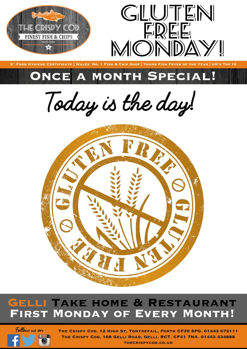 Thecrispycod's tweet photo. It's back guys! Gluten Free Monday is tomorrow! Tell your friends! #thecrispycod https://t.co/czfOMJ0kfj