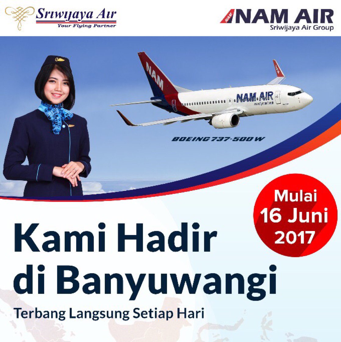 ExploreBWI's tweet photo. Selamat datang di #banyuwangi #sriwijayaair #NAMAir @sriwijayaair kami dg gembira menyambut Anda #airlines #jawatimur https://t.co/xJ80E7lrPY