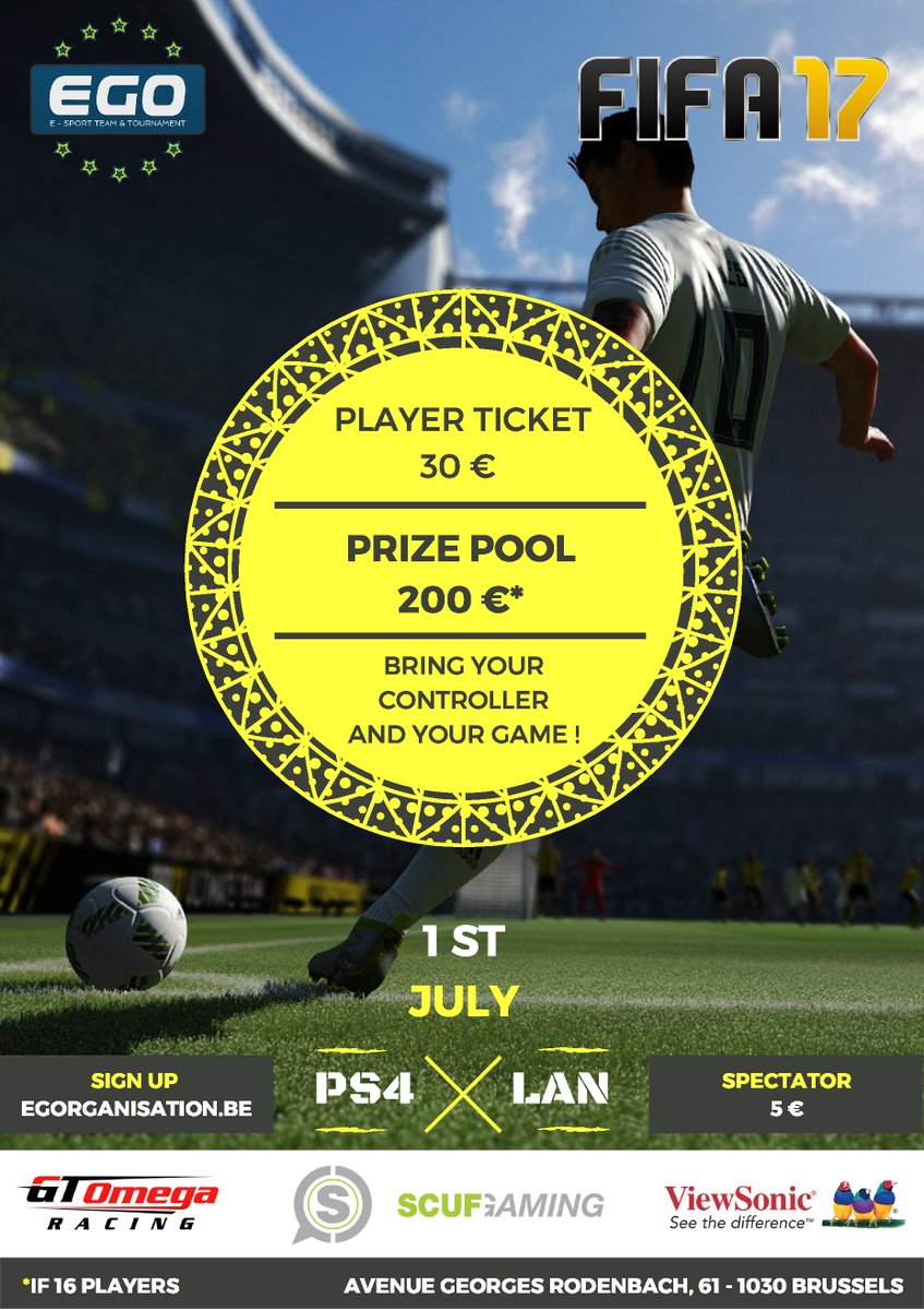 EGO_Brussels's tweet photo. Next Tournament?
Tournament FIFA17 PS4 01 july 2017
https://t.co/UrrwhiedEL https://t.co/VnI7CTRHSx