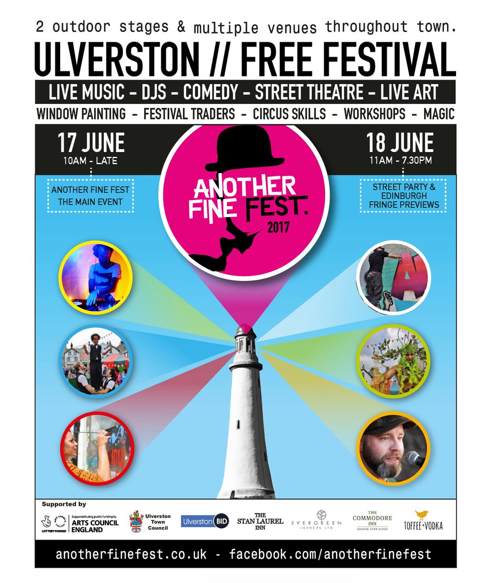 AnotherFineFest's tweet photo. Not long now! #free #festival #ulverston #live #music #djs #circus #comedy #magic #graffitiart #windowpainting PLEASE SHARE! https://t.co/Ck78Mg5ufz