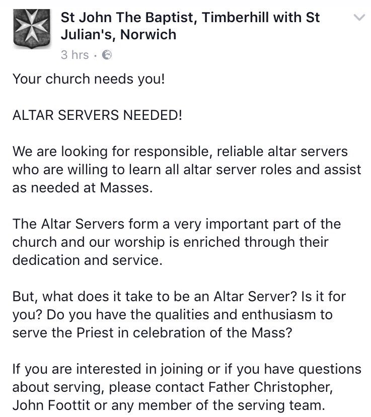 SJohnTimberhill's tweet photo. Your church needs you! ALTAR SERVERS NEEDED! https://t.co/Zdmjkry53k