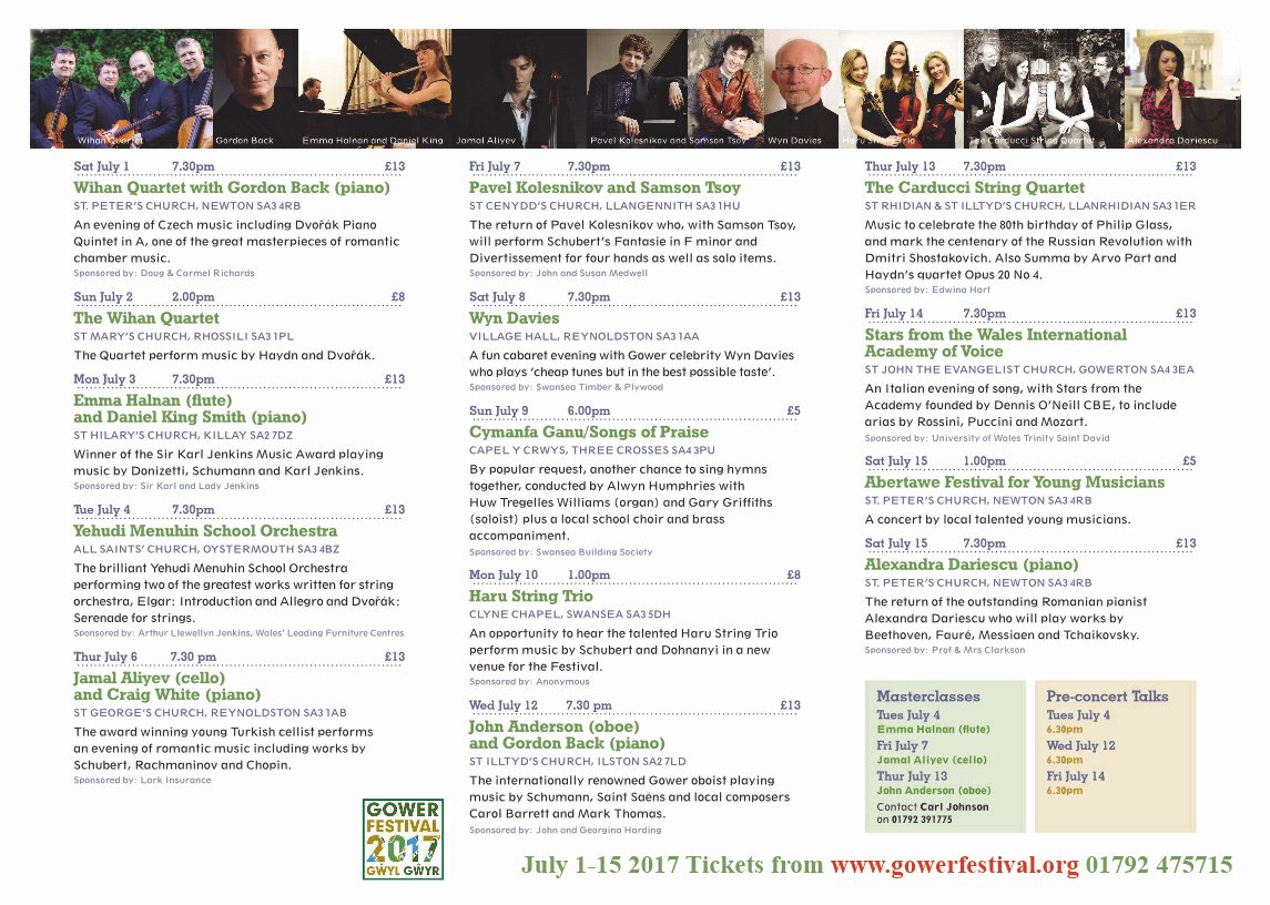 gowerfestival's tweet photo. Just 27 days left to opening concert of @gowerfestival Here is the full concert line up! unique festival, unique venues https://t.co/ptpySDZUsG