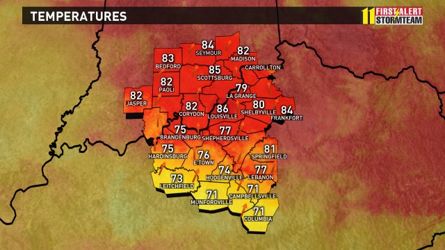 TGweather's tweet image. Here are the current temperatures for #Kentucky and #Indiana whas11.com @WHAS11