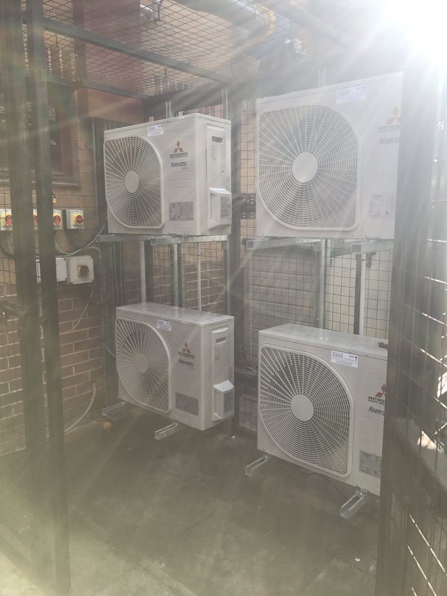 TRACLTD's tweet photo. Drains on the outdoors needed then commissioning on these 4 @MHIAE_Ltd #aircondirtioning systems we recently fitted in #Stockport #CallTRAC https://t.co/yjQ4YVS3Vh