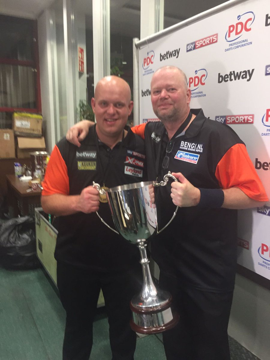 Michael Van Gerwen (@mvg180) on Twitter photo We did it <a href="/Raybar180/">Raymond van Barneveld</a> !
Great tournament.
Thank you for all support 🎯
#TeamNetherlands We did it <a href="/Raybar180/">Raymond van Barneveld</a> !
Great tournament.
Thank you for all support 🎯
#TeamNetherlands