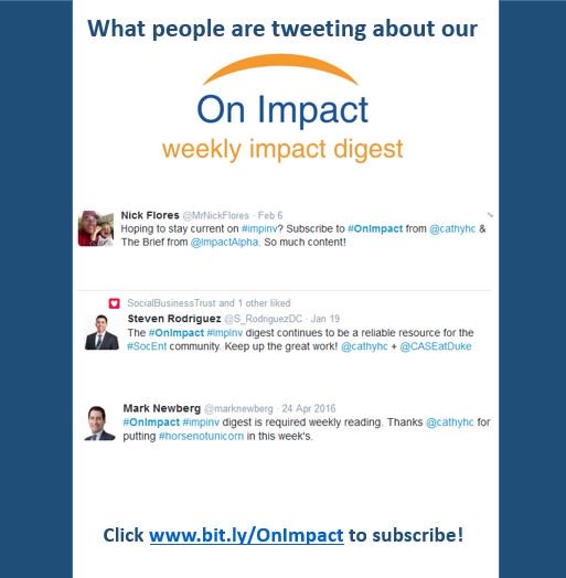 cathyhc's tweet photo. “A reliable resource for the #socent community.” Thx @S_RodriquezDC! Subscribe to #OnImpact today: https://t.co/csFAj2inn0 #impinv #socent https://t.co/QfeWuZ4gED