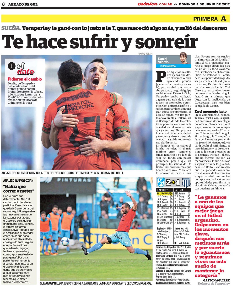 TemperleyOK's tweet photo. #ElCeleEnLosMedios 🗞 "TE HACE SUFRIR Y SONREÍR". Temperley ganó y sigue soñando. Tapa y nota https://t.co/HN94E8fzt5 de @cronicaweb https://t.co/IzAQzVMkxA