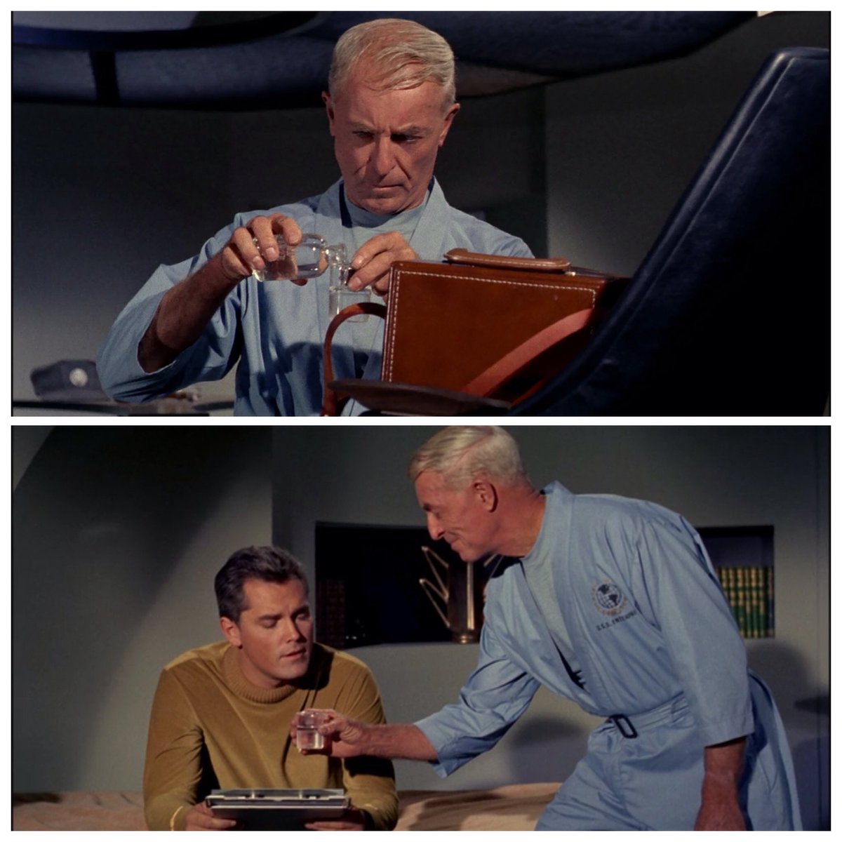 stardreck1701's tweet photo. Doesn't every doctor fix their patient a drink during a house call? #startrek #startrektos #thecage #captainpike #drboyce https://t.co/teVcZkZxP2