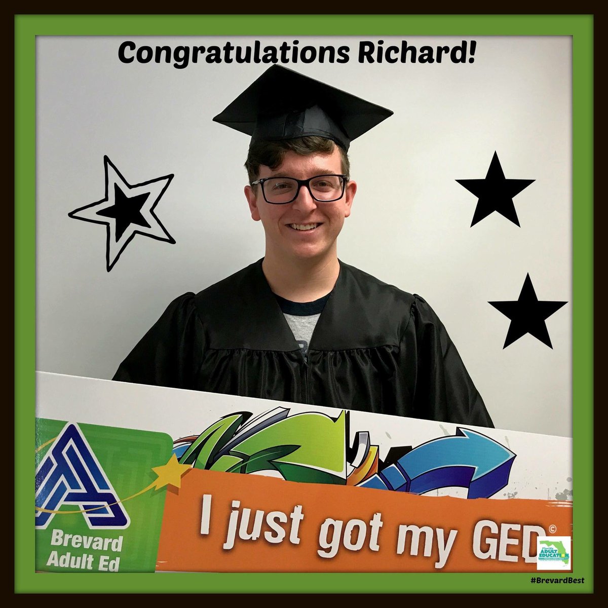 BrevardAdultEd's tweet photo. Congratulations Richard! You just earned your GED! We wish you the best in the next stage of your academic career. #BrevardBest @GEDTesting https://t.co/OAiX1kIsH9