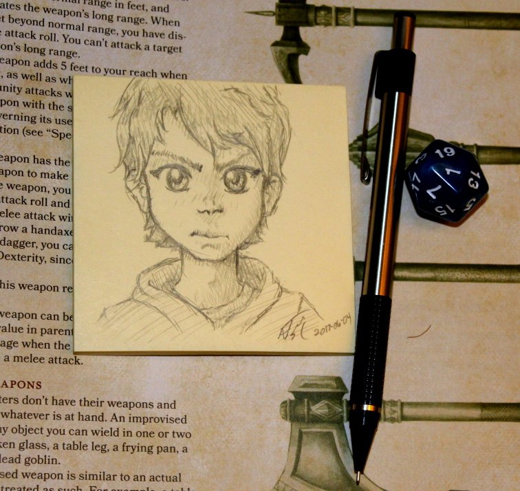 jitspoe's tweet photo. Drew a little #sketch while we were playing, inspired by one of @rathaelos's drawings. Is #postitnotesketch a thing? https://t.co/1r81mEOKby