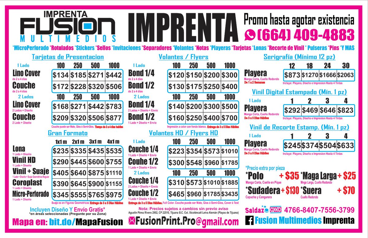 FusionMultimed's tweet image. &amp;lt;&amp;lt;&amp;lt; Imprenta de Super Precios &amp;gt;&amp;gt;&amp;gt;
Disfruta de todos nuestros productos a unos precios increibles este mes de Junio!!
ow.ly/3b5d30cj4UW