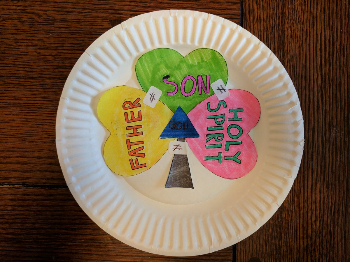 A non-heretical shamrock? Kids church craft on divine love I tweaked for the group to mirror the trinitarian shield.