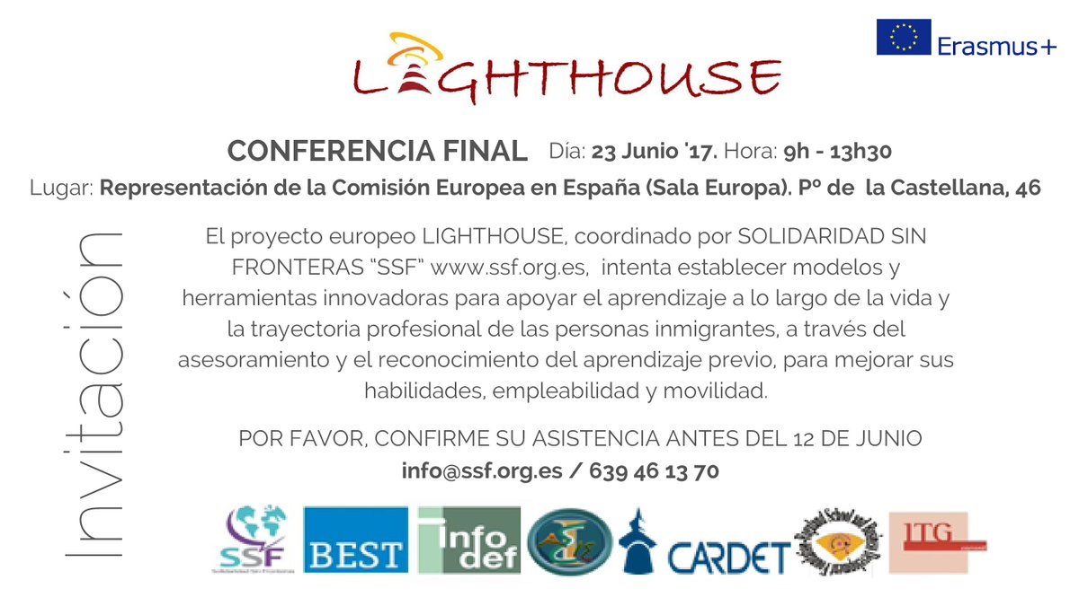 SSF_info's tweet photo. Las buenas prácticas en resultado del proyecto LIGHTHOUSE, se presentarán el próximo viernes 23 de junio. VEN, TE ESPERAMOS
Envía tus datos https://t.co/rViIPlowCw