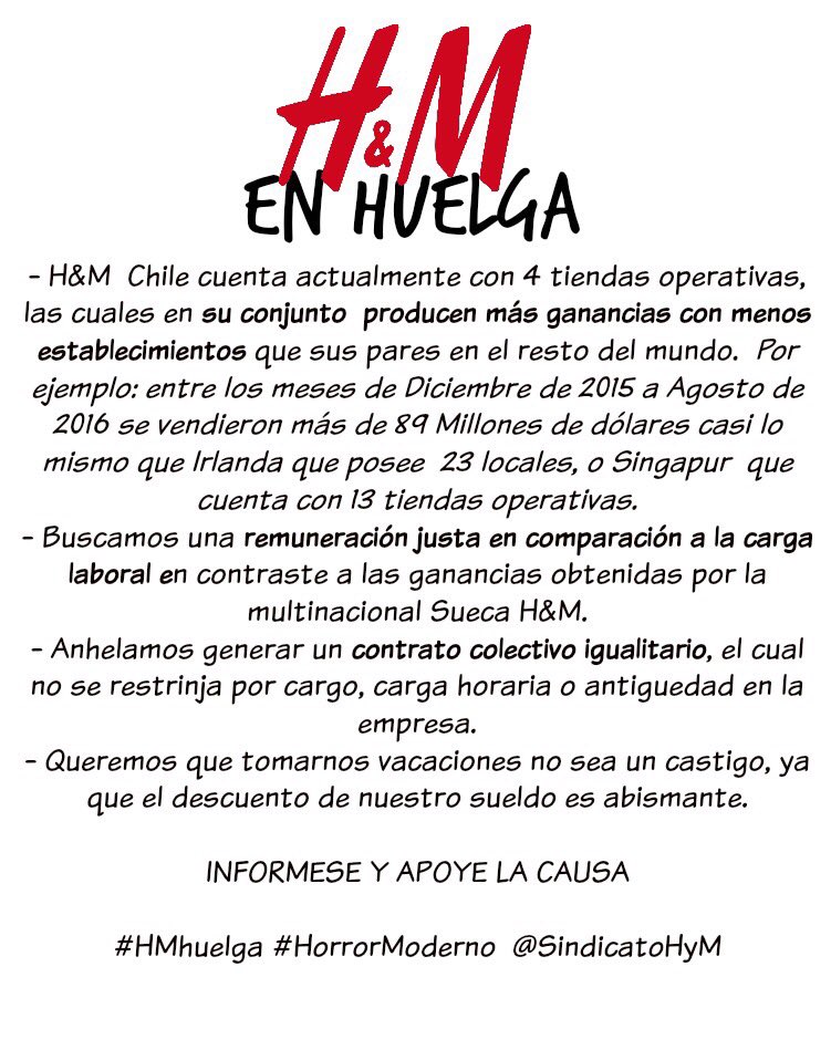 NicoliasmaTSIAS's tweet photo. ♦️INFÓRMESE SOBRE NUESTRA HUELGA ♦️ #HMHorrorModerno
#HorrorModerno
#HMenhuelga
#SindicatoHMChile
#HM
#HMChile @CHVNoticiascl #ChileSecreto https://t.co/xI6XzHvDXd