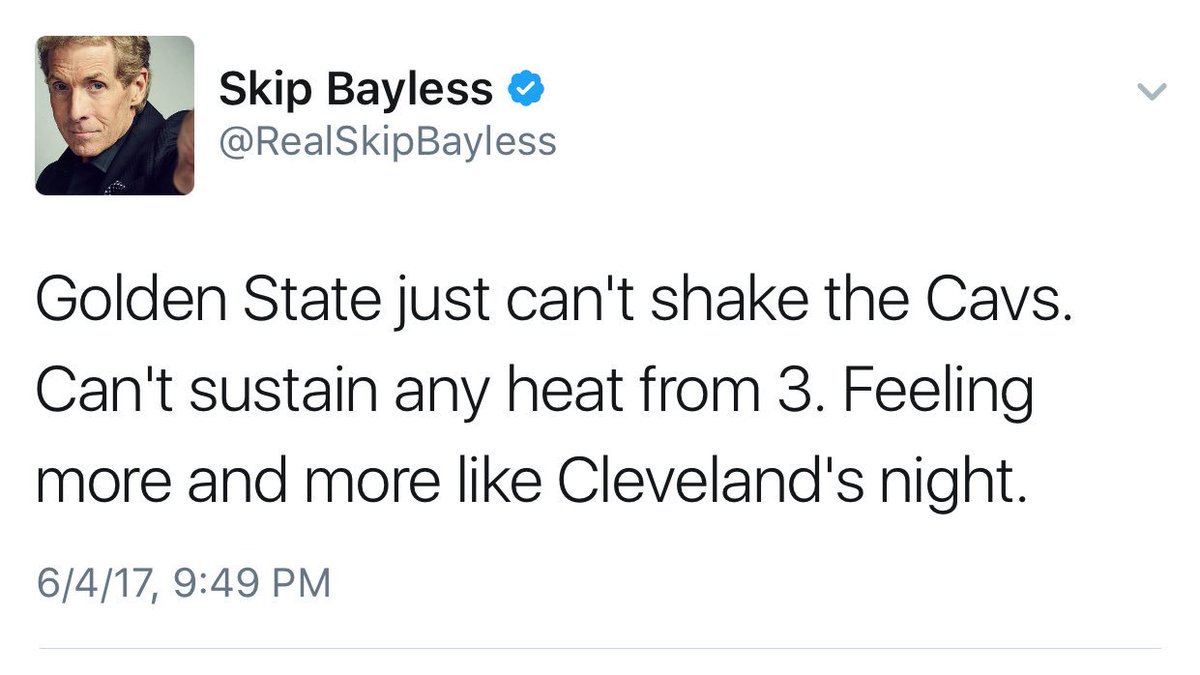 SomeonesAnIdiot's tweet photo. It's a day that ends in Y, so that must mean Skip Bayless was wrong 

(H/T @SweepTheLeg337) #NBAFinals https://t.co/lq8bMQWrFF