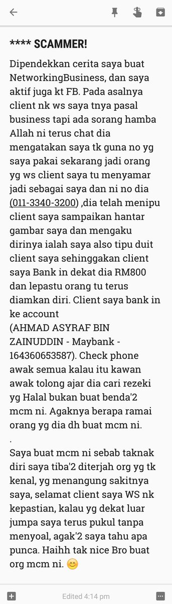 Afqqyyusaini's tweet photo. Tolong saya, kalau korang pernah kena scam saya rasa yg ni lagi Scam teruk punya. Haih awak ni Bro, apa la time puasa buat mcm ni. https://t.co/FW4Yxy4y2p