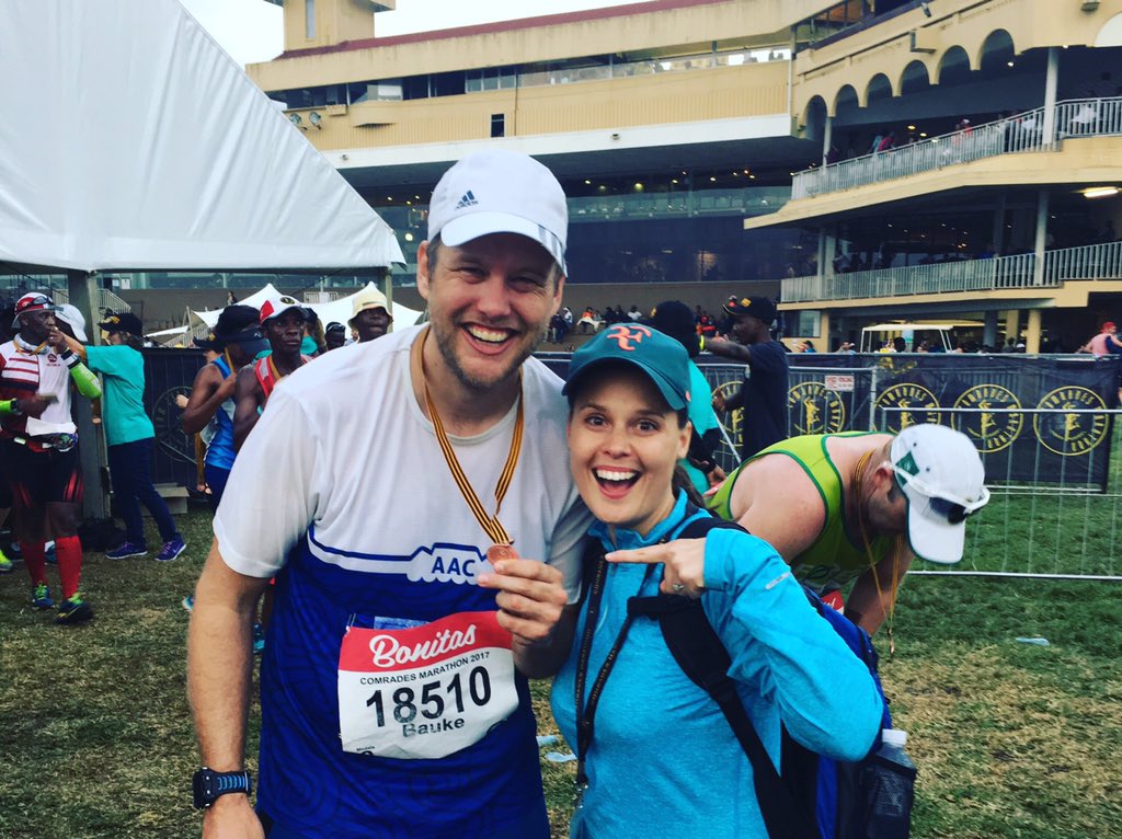 cands7's tweet photo. Best moment. We came back after a DNF last year to a perfect finish this year #CaptureComrades @ComradesRace thank you for a dream day https://t.co/Uhy8QXMi7E