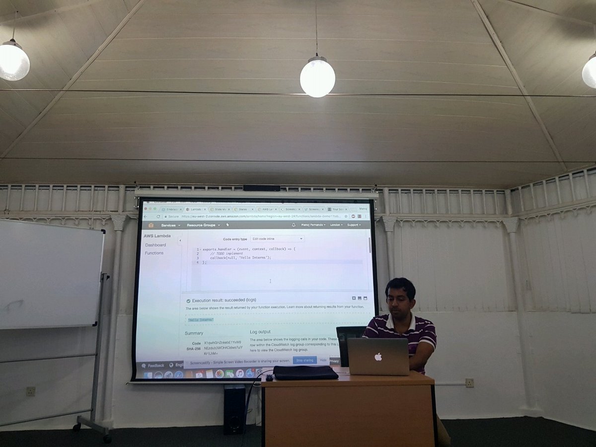 banuathuraliya's tweet photo. Know More session happening now for Interns @99XTechnology on @goServerless and @AWScloud Lambda #LifeAt99X #99XT #BanuAt99X https://t.co/63u75lGBC1