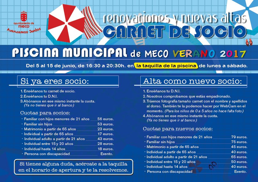 Diariomeco Meco Desde Hoy Ya Puedes Renovar El Carnet O Hacerte Nuevo Socio De La Piscina Municipal Apertura El 16 De Junio T Co Ptvsyebymx