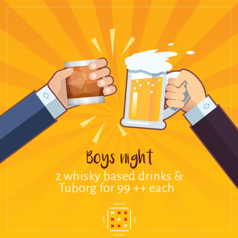 MRPIndia_'s tweet photo. Let the clash of your beer and whiskey glasses boom with our offers tonight at MRP’s #BoysNight 
#EatDrinkPlay https://t.co/mfNxRRdpIE