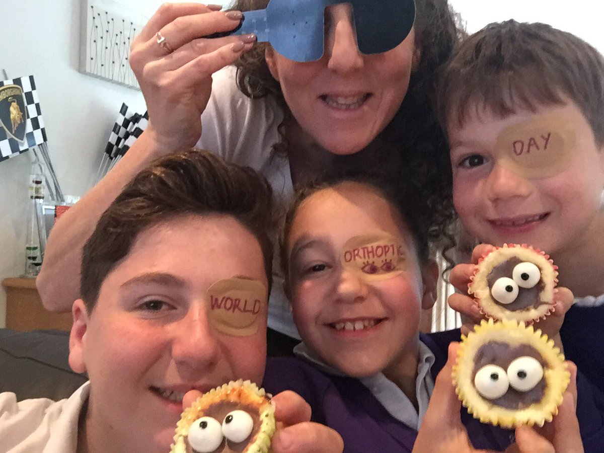 #orthopticselfie for #WorldOrthopticDay. 
Me and my kids, eye patches and squinty-eyed Oreo cheesecakes!!