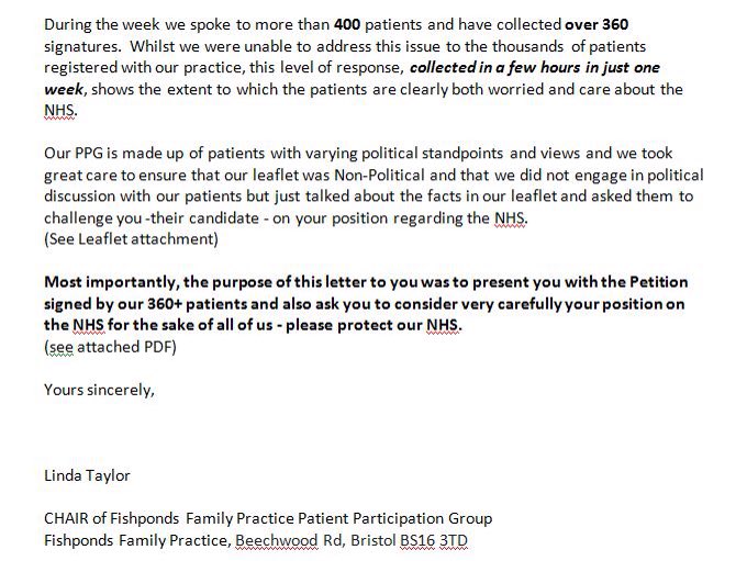 Refreshing to see Bristol #PPG asking MP candidates for position on #NHS @davieporteous @CEOPatientPart @Bristol_CCG @SGlosCCG @fowler_lou