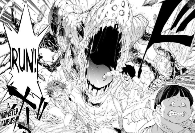 emikothewriter's tweet photo. Definitely something I wouldn't want to meet whilst on a camping trip through the woods: #YakusokuNoNeverland #runrunrunaway https://t.co/vdxnZVOsBC